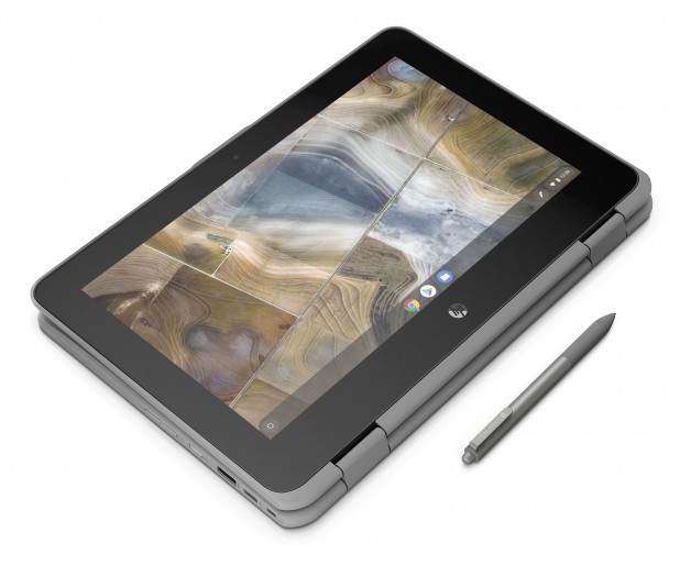 Das Chromebook x360 11 G2 Education Edition von HP mit optionalem Wacom-Stift (Bild: HP)
